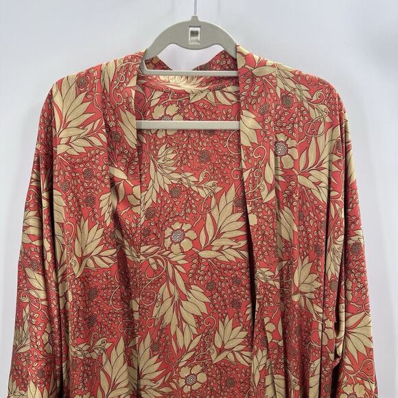 Vintage Custom Boho Colorful Orange Gold Floral Silk Kimono Cardigan - Picture 3 of 7